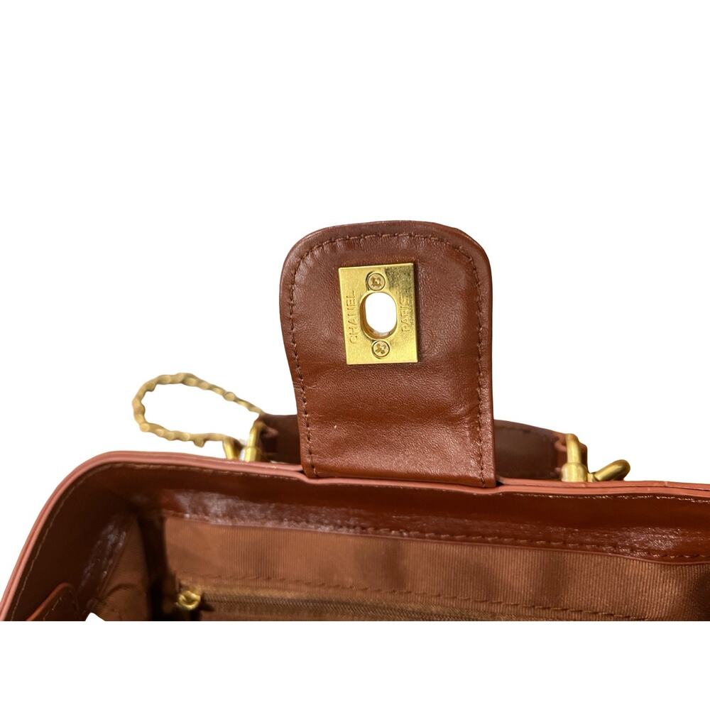 Chanel Brown Quilted Leather Mini Top Handle Bag Gold CC Chain Crossbody Italy - Picture 8 of 9